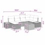 Schwarzes 7-teiliges Garten-Sofa-Set aus Poly Rattan mit Kissen und Tisch, modulare Bauweise.