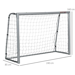 Graues SPORTNOW Fußballtor aus PE-Stahl mit schwarzem Netz, 240x160 cm. Robust für Training & Garten.