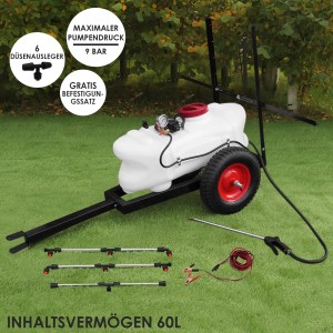 Monstershop 60L Sprühgerät Anhänger mit 12V Pumpe und Sprühlanze für Pflanzenschutz.