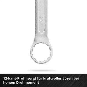 Detailaufnahme: Einhell Gabelringschlüssel (27 mm) aus Werkzeug-Set mit 12-kant Profil.