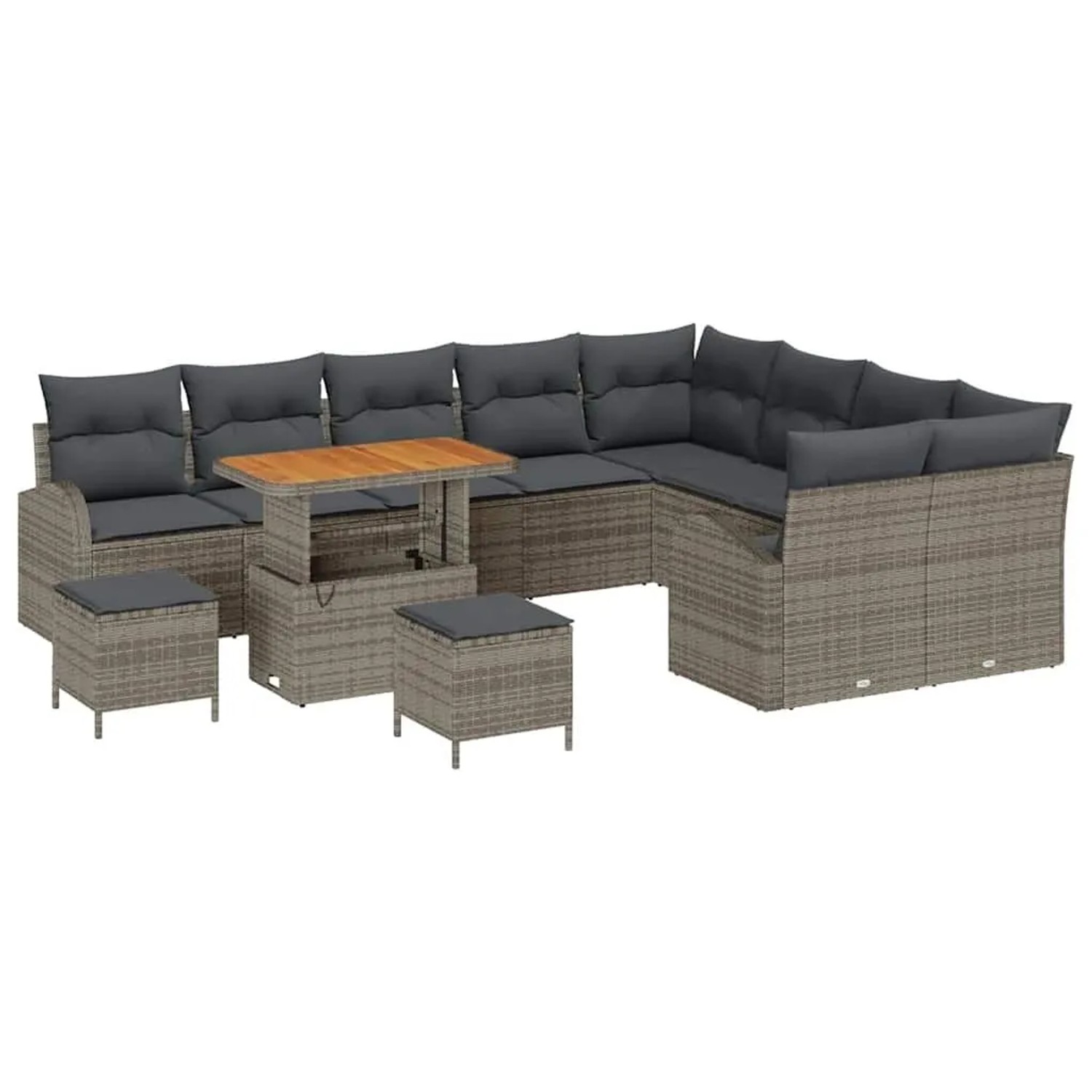vidaXL Garten-Sofa-Set mit Kissen mit Speicher 12-Tlg Grau 3364388