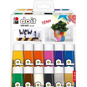 Marabu Craft Pain Do It, 12 Farben à 36 ml, seidenmatte Acrylfarben für DIY-Projekte.