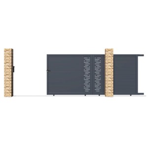 Graues Casanoov Schiebetor Arlberg (4 m) mit zwei Pfosten (H 190 cm) aus Aluminium.