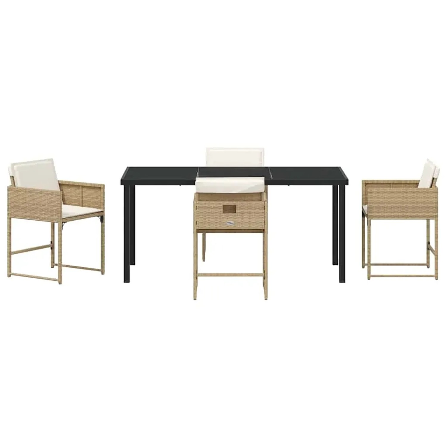 5-teilige Garten Essgruppe von vidaXL, beige Poly Rattan, mit Tisch und Stühlen inklusive Kissen.