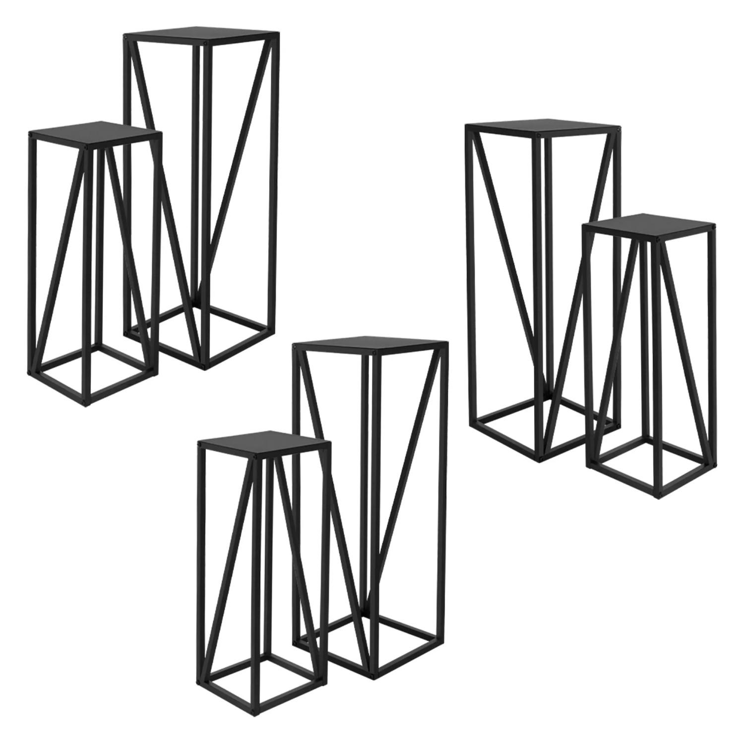ML-Design Blumenständer 6Er Set Schwarz 21,5x21,5x57,4 cm 26x26x73,5 cm Stahl