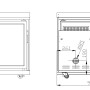 Skizze: MyOutdoorKitchen Modul-Kühlschrank mit zwei Türen und Maßen für Outdoorküchen.