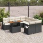 vidaXL Garten-Sofa-Set, 9-teilig, schwarz, Poly Rattan, mit Tisch und Auflagen.