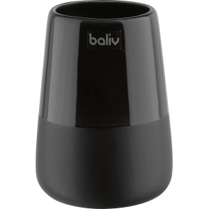 Schwarzer baliv Zahnputzbecher aus Keramik mit mattem Unter- und glänzendem Oberteil.