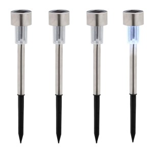 Relaxdays Solarlampen Set Kunststoff Edelstahl Silber Schwarz Dämmerungssensor 4er Pack 31 cm x 4,5 cm