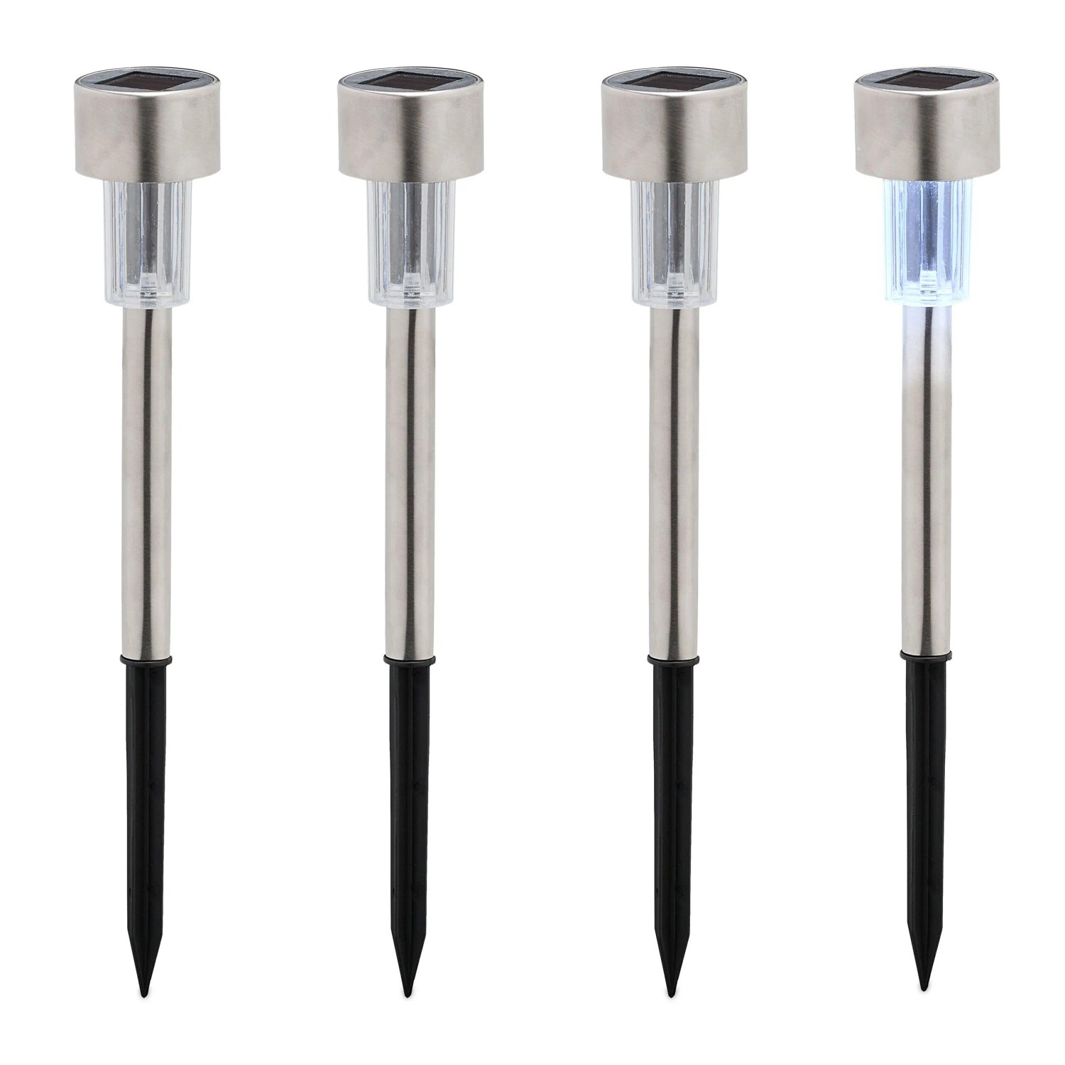 Relaxdays Solarlampen Set Kunststoff Edelstahl Silber Schwarz Dämmerungssensor 4er Pack 31 cm x 4,5 cm