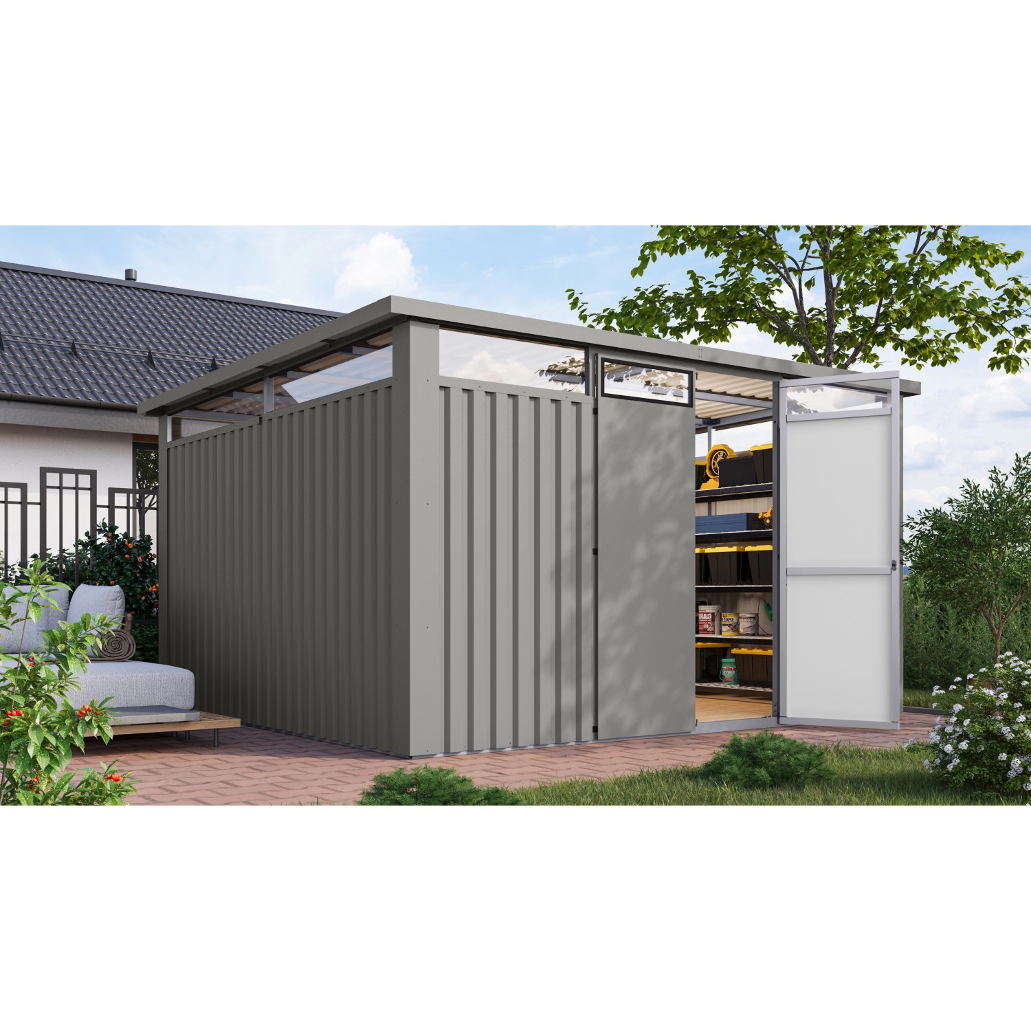 Karibu Gartenhaus Amato 4 Graualuminium 220 x 375,5 x 342 cm günstig online kaufen