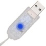 USB-Stecker mit transparentem Gehäuse und blauem Knopf. Steuert die warmweißen LED-Lichter des Acryl-Kranzes.