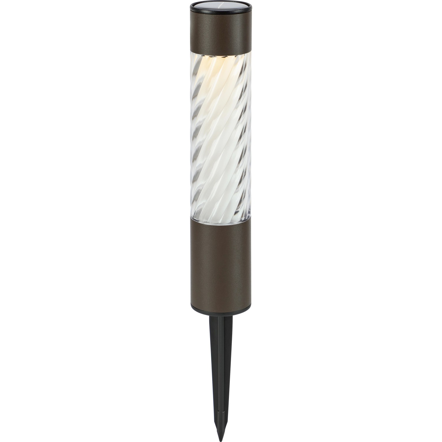 Solar-LED-Dekoleuchte Isili, 4er-Set, brauner Kunststoff, Ø 4,5 cm, mit Erdspieß für Außenbereiche.
