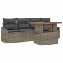Graues 5-teiliges vidaXL Gartensofa-Set aus Polyrattan mit Tisch und Kissen.