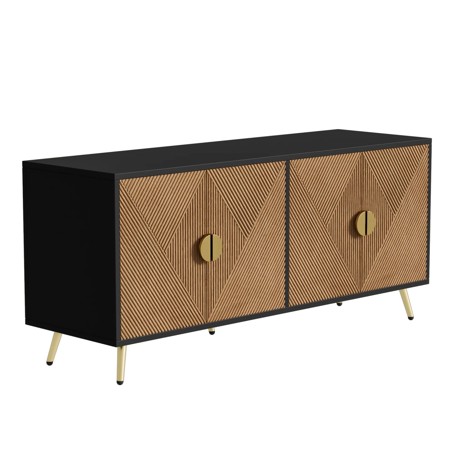 Okwish Sideboard Mit 4 Türen Wohnzimmerschrank Hochglanz Wohnzimmer 160x40x75cm Natur