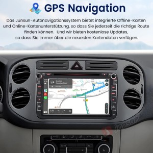 Junsun Autoradio für VW Golf 5 6 T5 Polo, zeigt GPS Navigation auf großem Display im Armaturenbrett.
