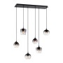 Schwarze Just Light Pendelleuchte Zea, 6-flammig mit Rauchglas-Schirmen in verschiedenen Formen.