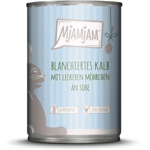 Mjamjam Katzen-Nassfutter mit Kalb und Möhrchen in Soße, 380g Dose.