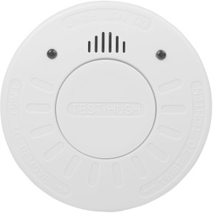 Weißer Smartwares Rauchmelder mit 10-Jahres-Batterie und Q-Zertifikat.