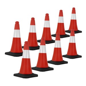 9 rot-weiße Verkehrskegel (51 cm) mit schwerem Fuß für Straßen, Baustellen und Parkplätze.