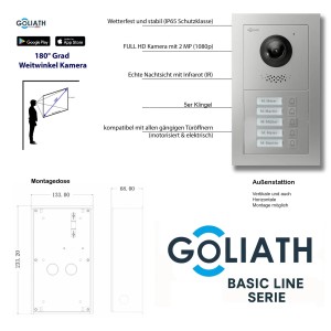 Goliath Basic Line 5-Familienhaus Türsprechanlage mit Außenstation in Silber und Schwarz.
