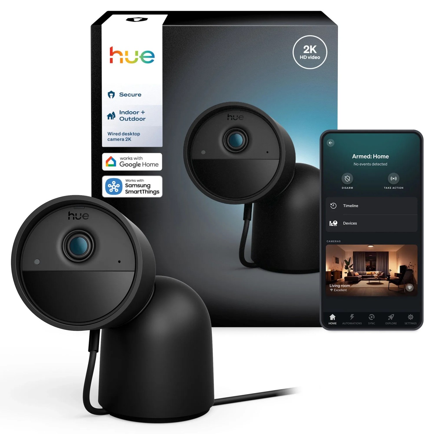 Philips Hue Kamera Secure 2K Kabelgebunden Schwarz Standfuß