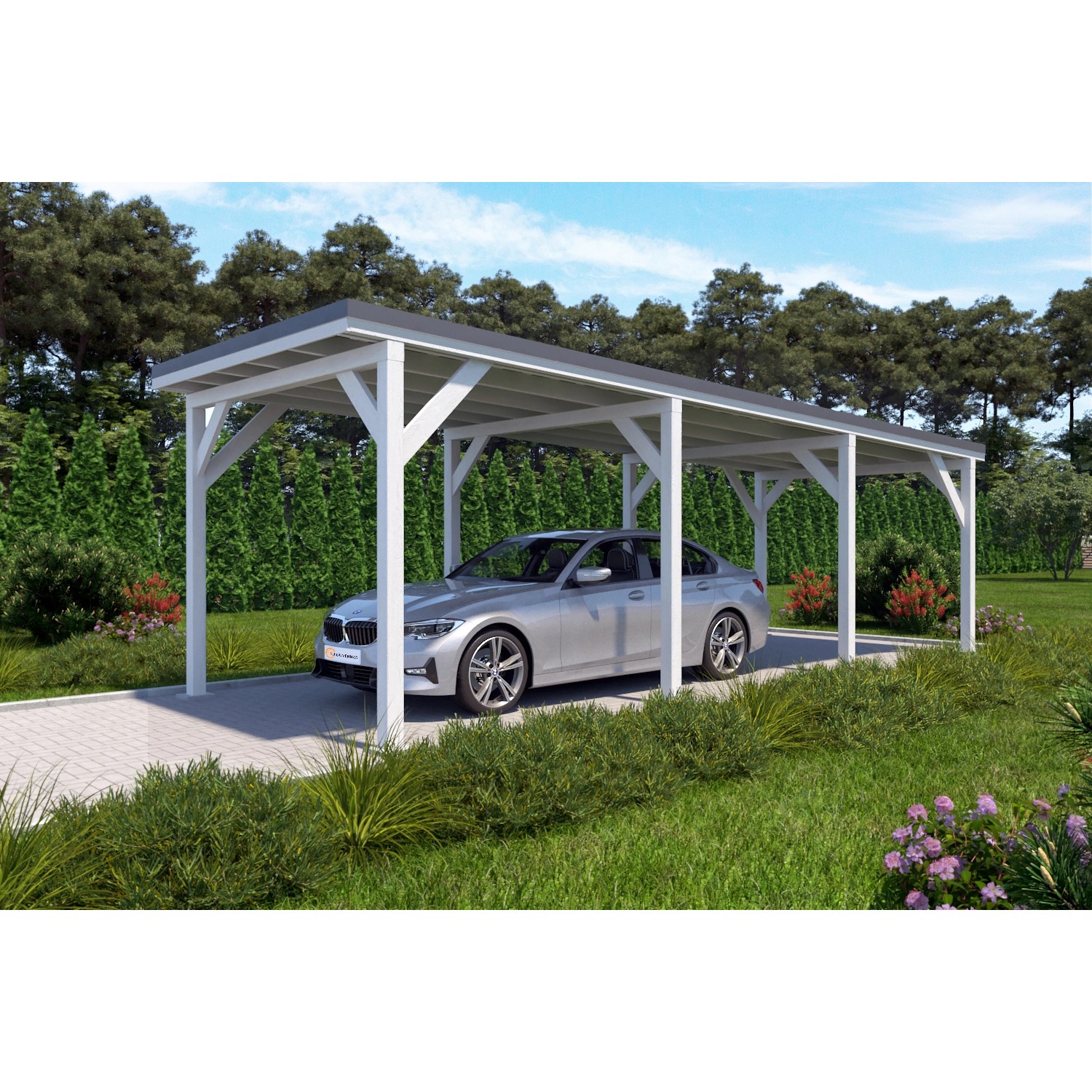 Holzbrüder Carport Ralf 26m² Reinweiß-Dunkelgrau günstig online kaufen