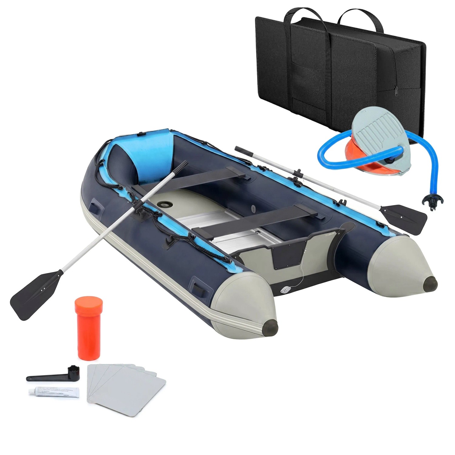 Relaxdays Schlauchboot PVC Aluminium Blau Weiß Aufblasbar 3 Luftkammern 70 cm x 151 cm x 320 cm 45,3 kg