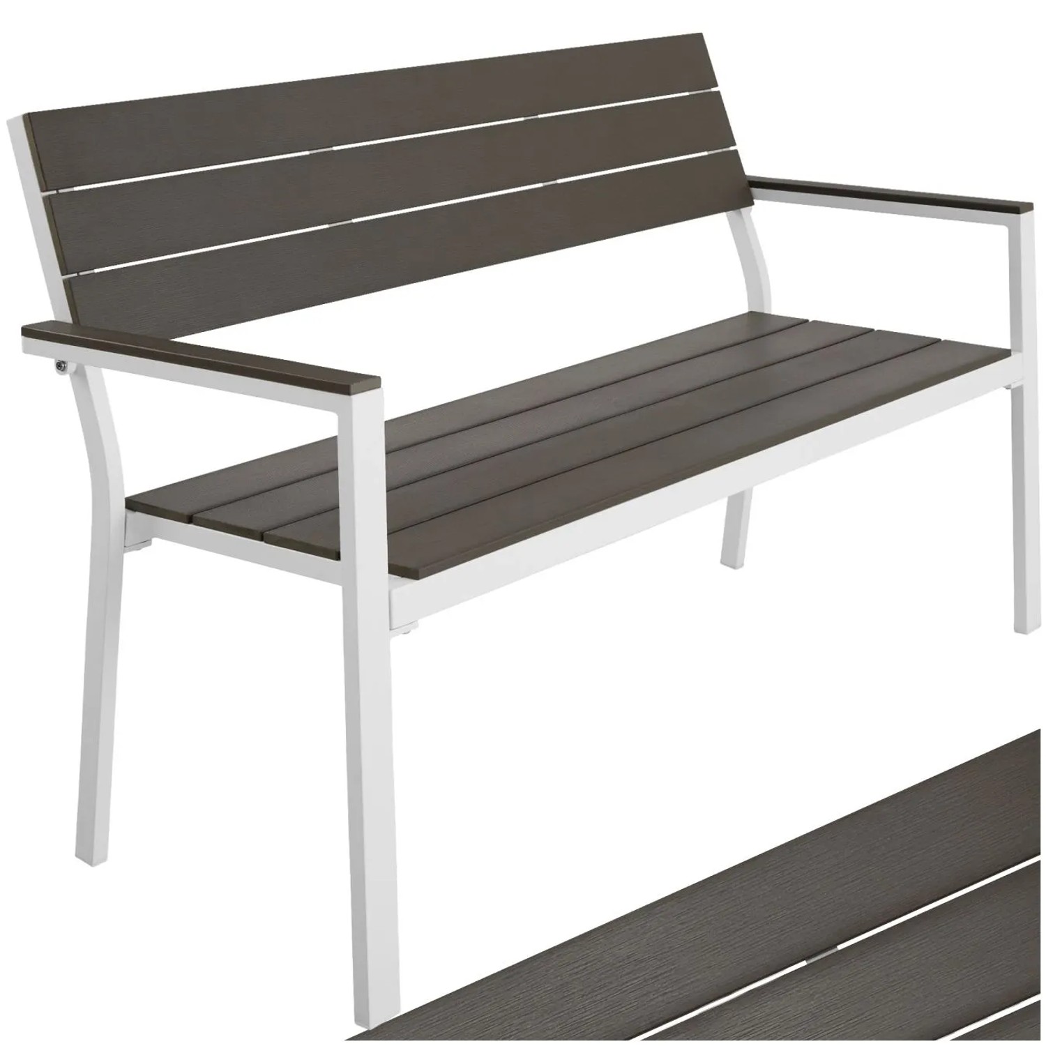 Tectake Aluminium Gartenbank Line 2 Sitzer Wetterfest  128 x 59 x 88 cm Hellgrau Weiß