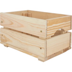 Kleine, unbehandelte Holz-Allzweckkiste (6,2 l) aus Kiefernholz mit Tragegriffen. Ideal zur Aufbewahrung.