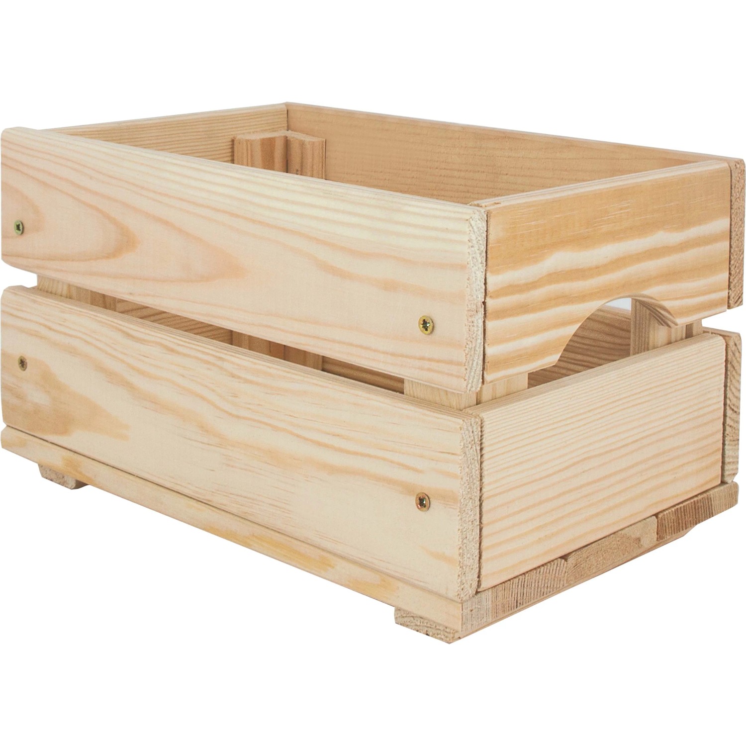 Kleine, unbehandelte Holz-Allzweckkiste (6,2 l) aus Kiefernholz mit Tragegriffen. Ideal zur Aufbewahrung.