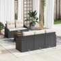 Schwarzes 6-tlg. vidaXL Garten-Sofa-Set aus Poly Rattan mit Kissen und Tisch.