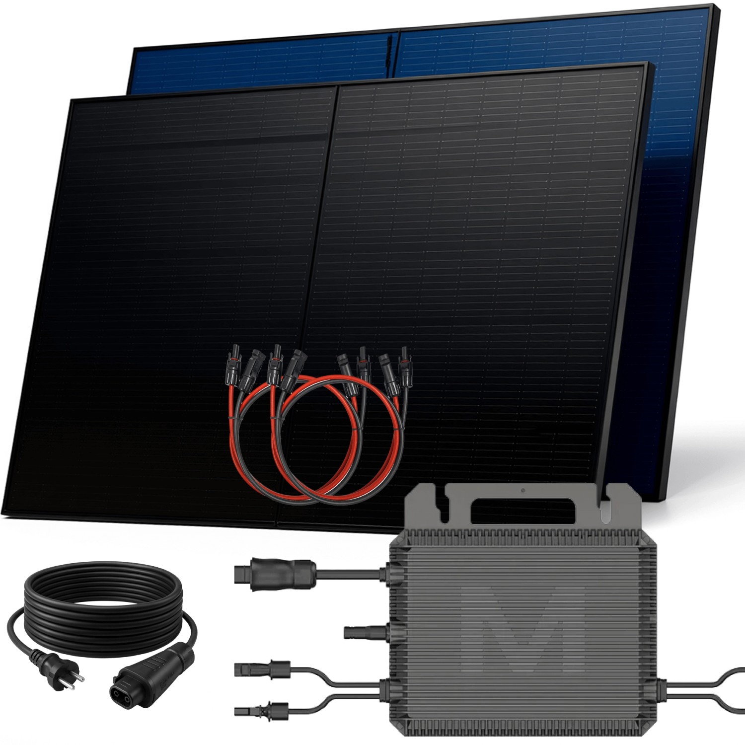 SUNNIVA Balkonkraftwerk 1000 W mit MARSTEK 800 W Wechselrichter inkl.5m Kabel 2x 500 W Solarmodule Bifazial Fullblack Gl...