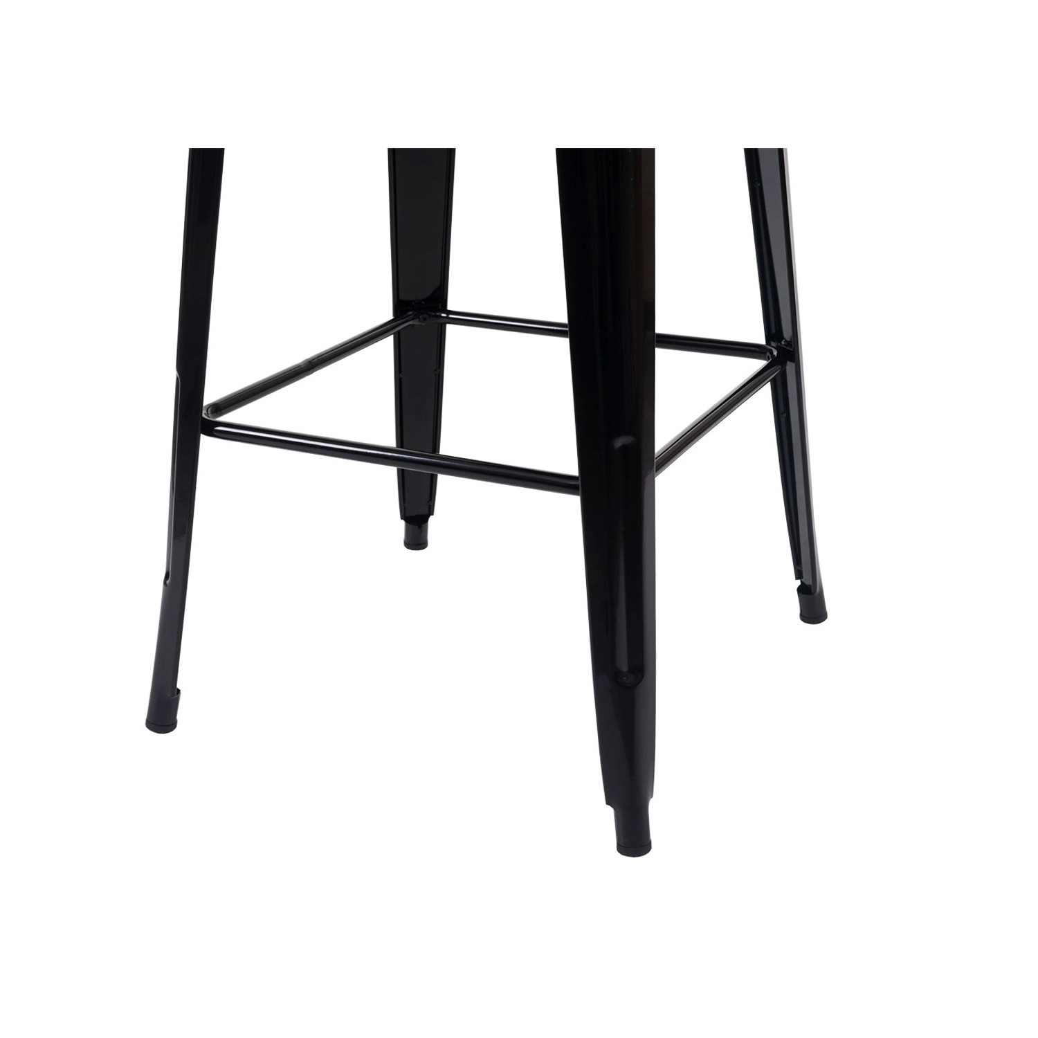 Detailaufnahme: Schwarzer Barhocker aus Metall des MCW Stehtisch-Sets mit Fußstütze.