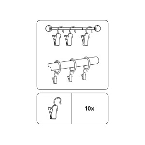 Gardinia Clipshaken, silber-matt, 10er-Pack für Vitragestangen. Gardinenclips zur Befestigung von Gardinen.