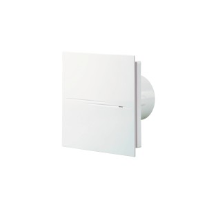 Weißer VENTS Kleinraumventilator Quiet Style 100 TH für Wandmontage mit Nachlauf und Hygrostat.