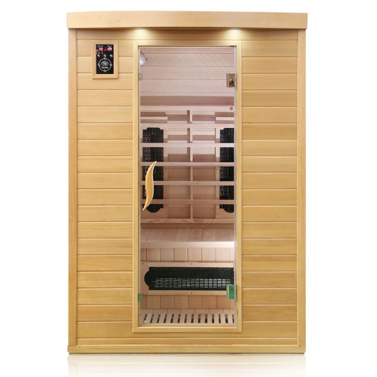 Dewello Infrarotkabine Sauna Laval Plus 135cm x 105cm 2 Personen Keramik & Karbonstrahler Hemlock Tannenholz