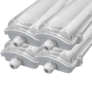 4er-Set LUXULA LED Feuchtraum Wannenleuchten, 120cm, mit T8 Röhren, 4000K, IP65, IK08.