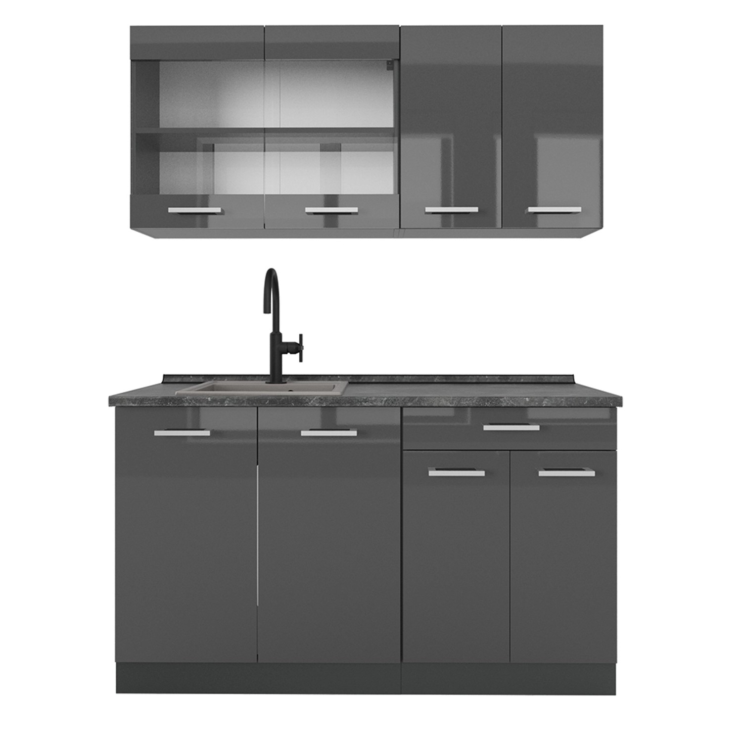 Vicco R-Line Singleküche Anthrazit Hochglanz/Anthrazit 140 cm AP Anthrazit günstig online kaufen
