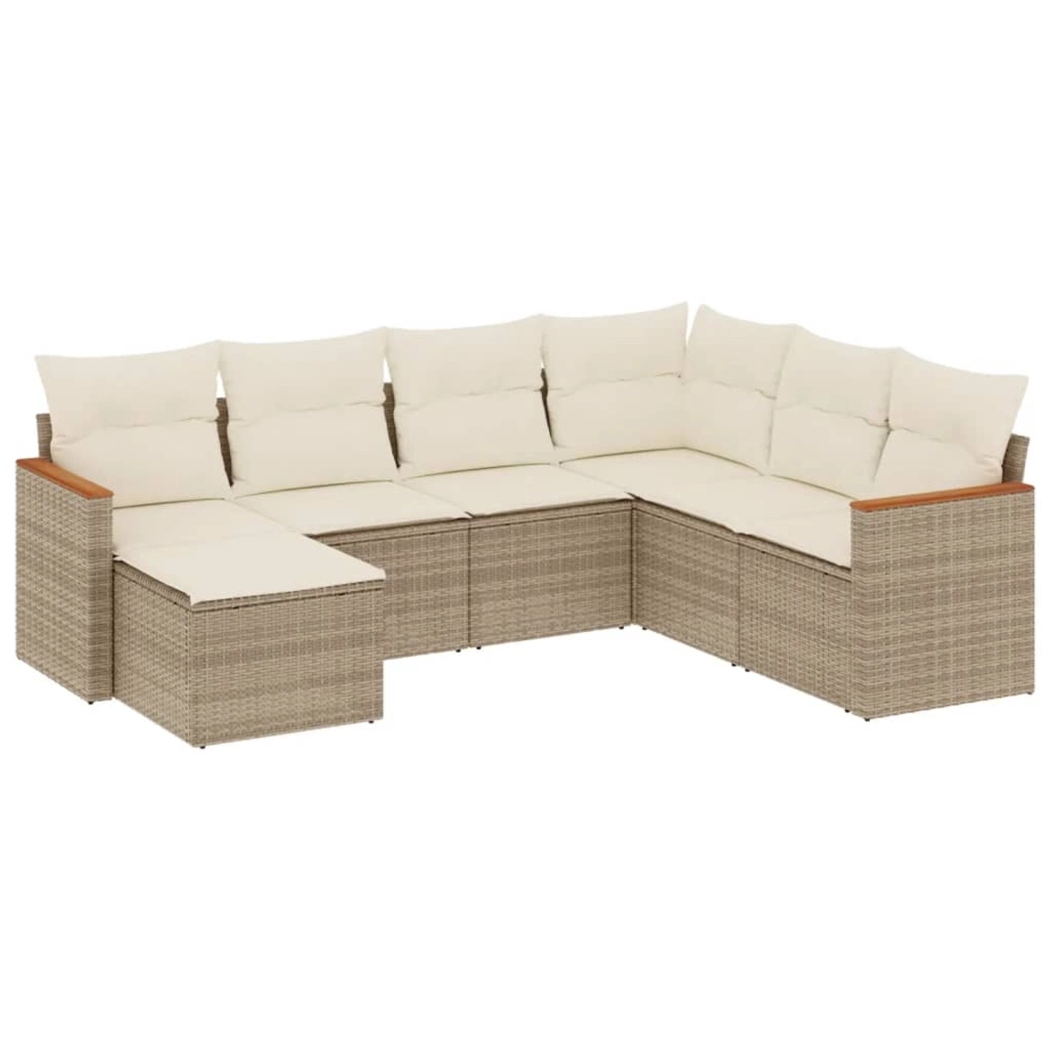 vidaXL 7-Tlg Garten-Sofagarnitur mit Kissen Beige Poly Rattan 3258607