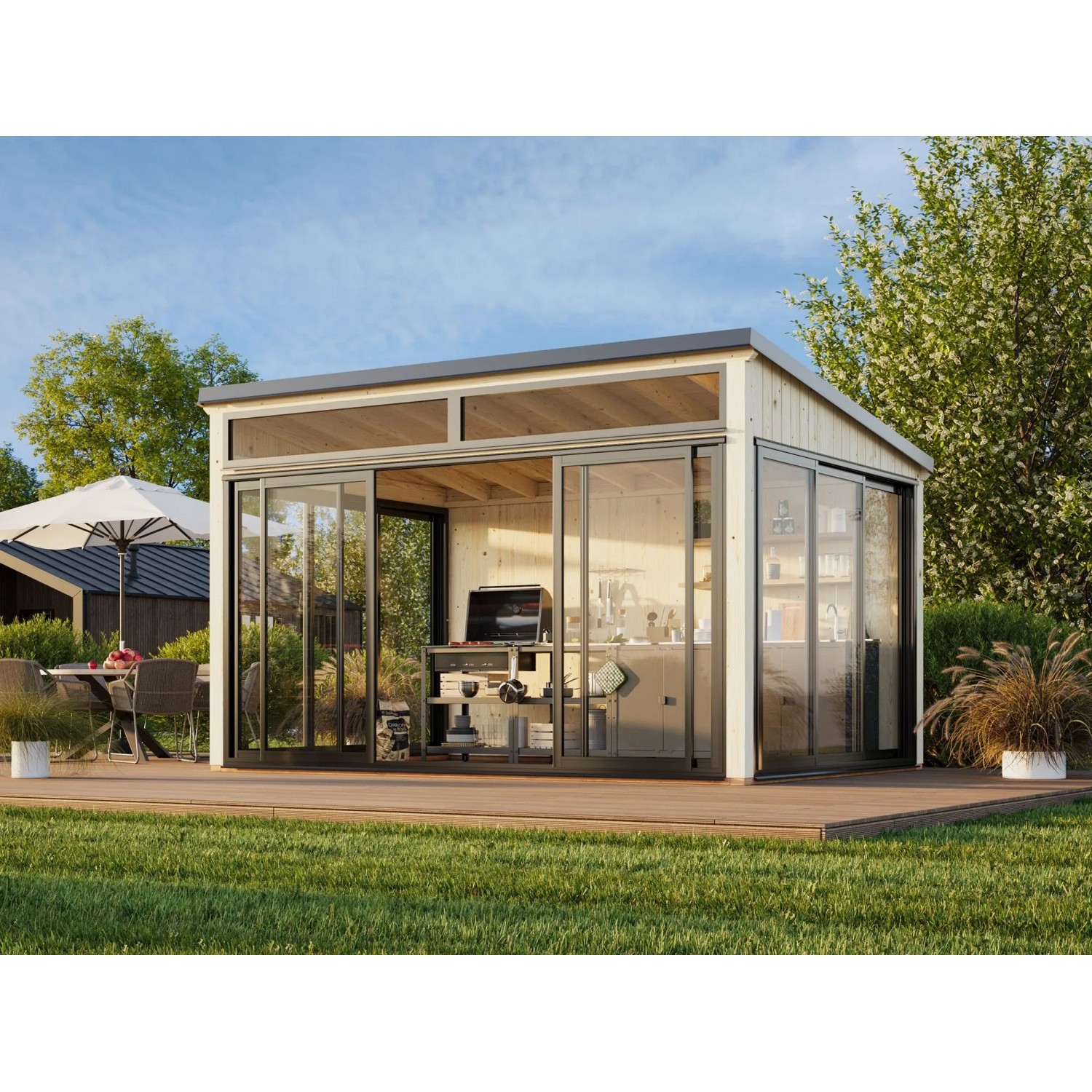 Palmako Holz-Gartenhaus Saga Slide Pultdach Unbehandelt 420 cm x 297 cm 11,6 m²