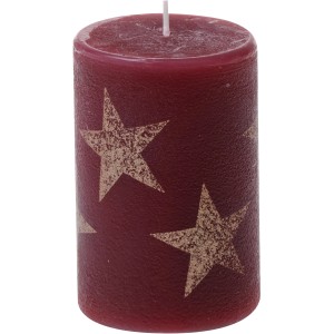Altrote Stumpenkerze mit Sternenmuster, 100/68 mm, ideal für Adventskranz und festliche Deko.