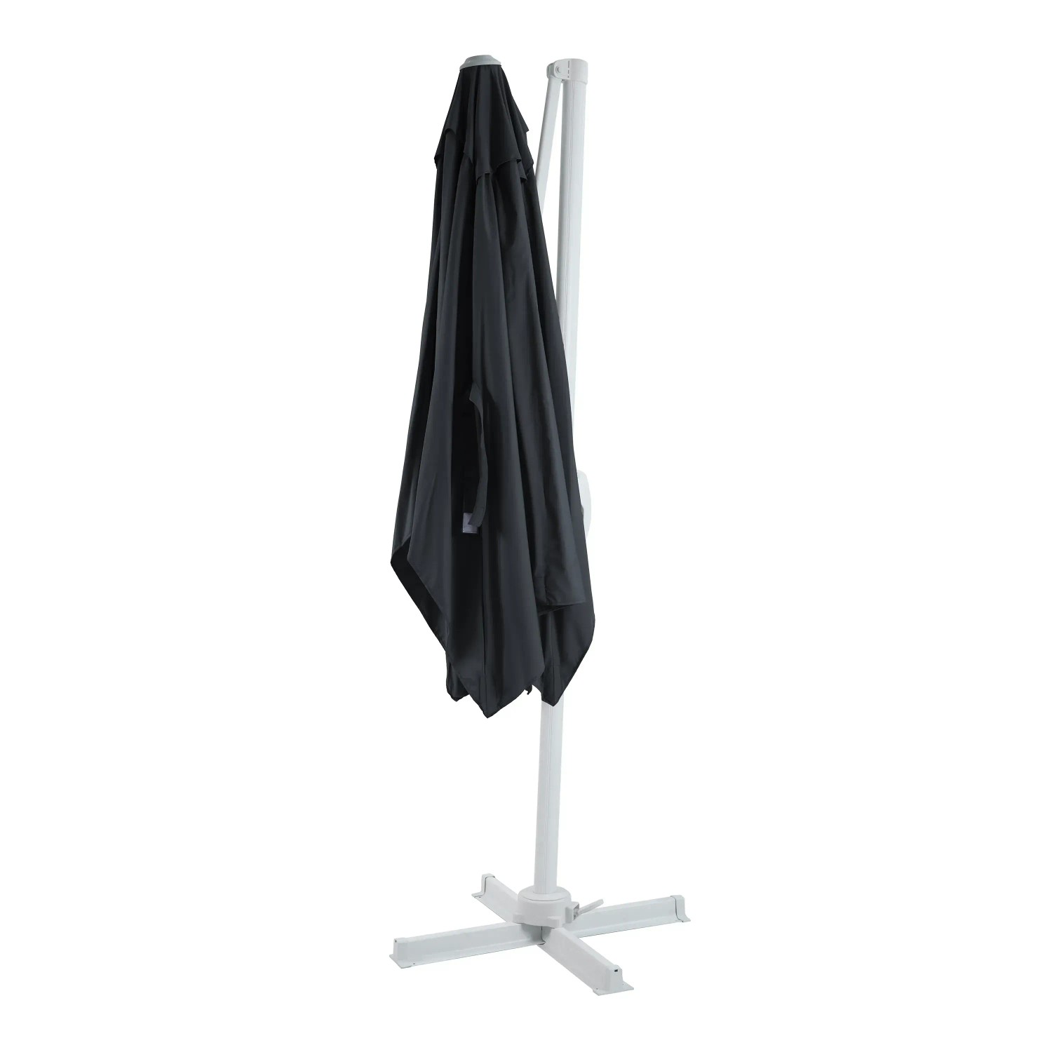 Grauer AXI Ampelschirm 300x200 cm mit Handöffner, geschlossen auf weißem Ständer.