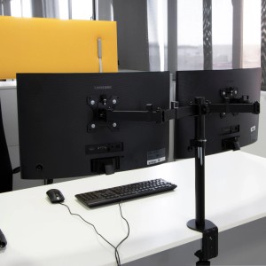 Emuca Neigbare und Schwenkbare Tisch-Monitorhalterungen 360° Doppelt Stahl Schwarz Lackiert