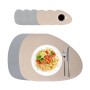 Relaxdays Platzdeckchen 6er Set, grau-beige, beidseitig verwendbar, mit Speisen und Getränk dekoriert.