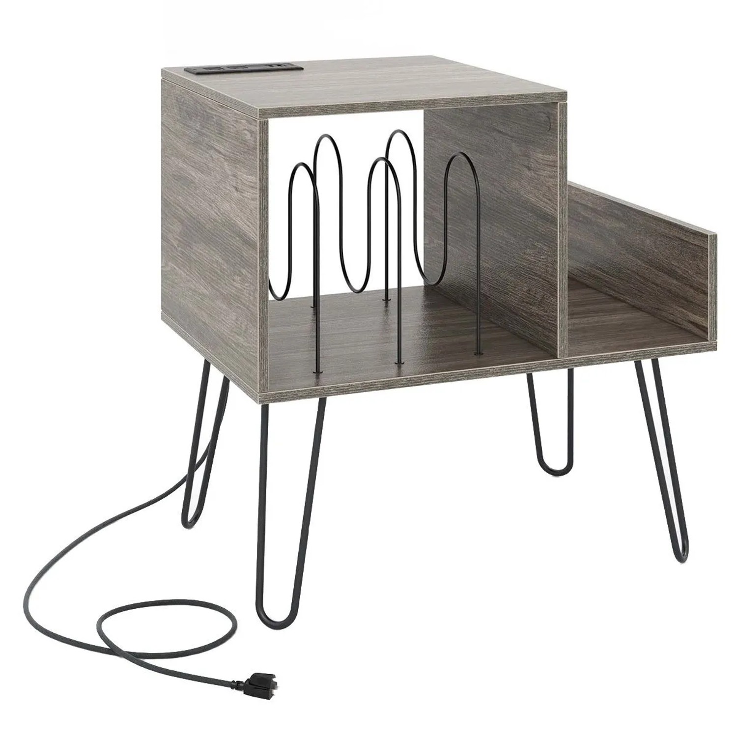 Costway Beistelltisch mit Ladestation & Plattenspielerständer Grau günstig online kaufen