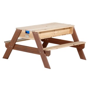 Sand- und Wasserspieltisch Nick Braun aus Holz, ideal für Kinder zum Spielen und Picknicken im Garten.