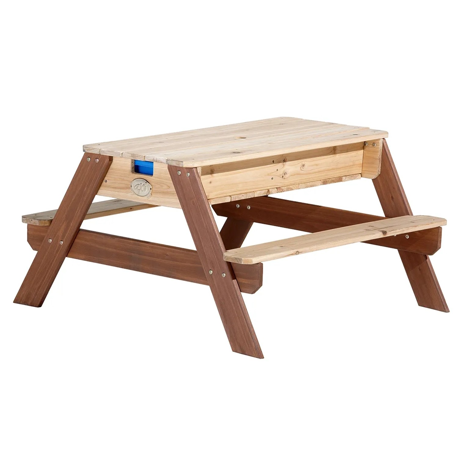 Sand- und Wasserspieltisch Nick Braun aus Holz, ideal für Kinder zum Spielen und Picknicken im Garten.