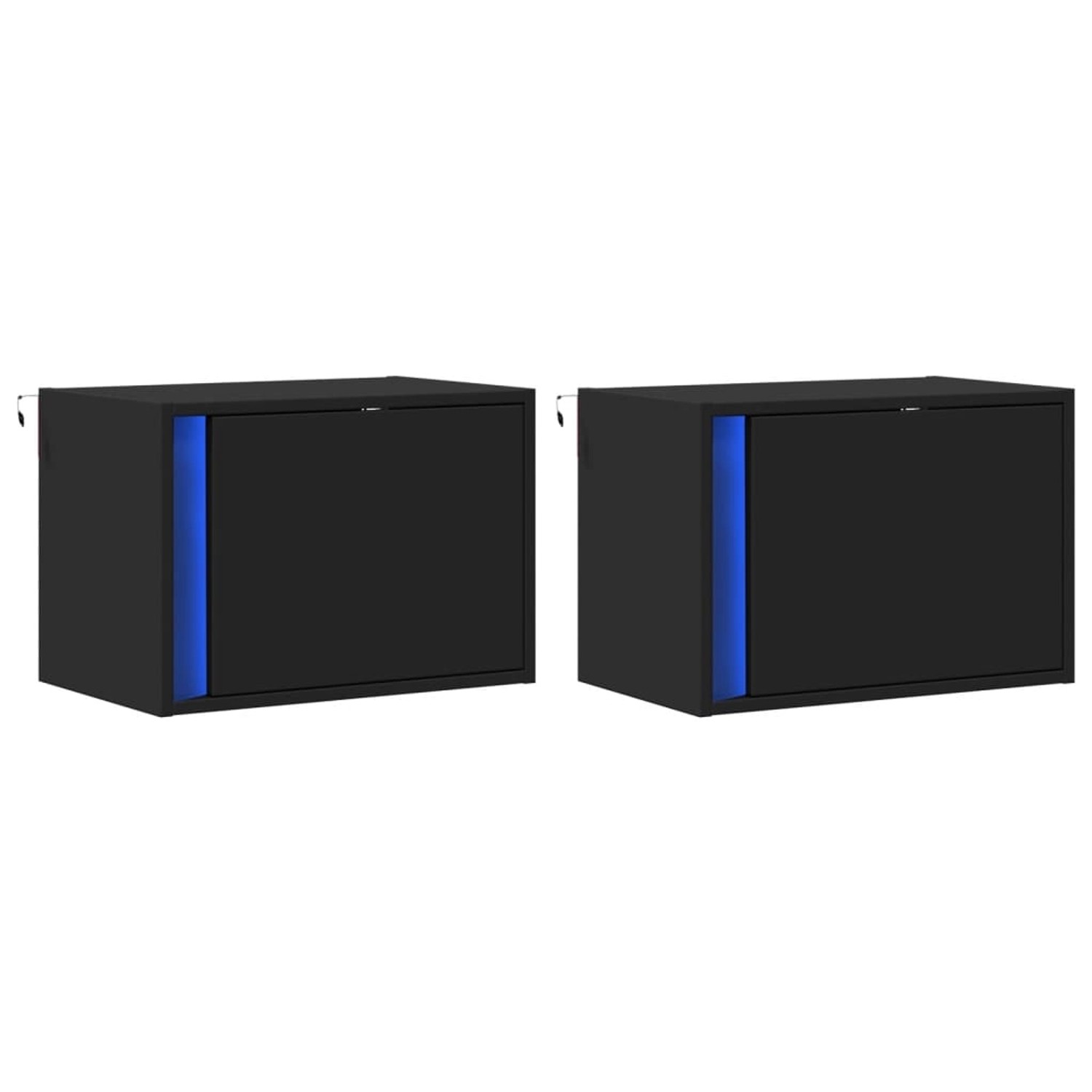 vidaXL Wand-Nachttische mit LED-Leuchten 2 Stk, Schwarz 852092