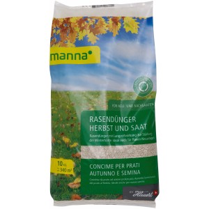 Manna Rasendünger Herbst und Saat, 10 kg Sack für die Rasenpflege im Herbst und zur Saat.